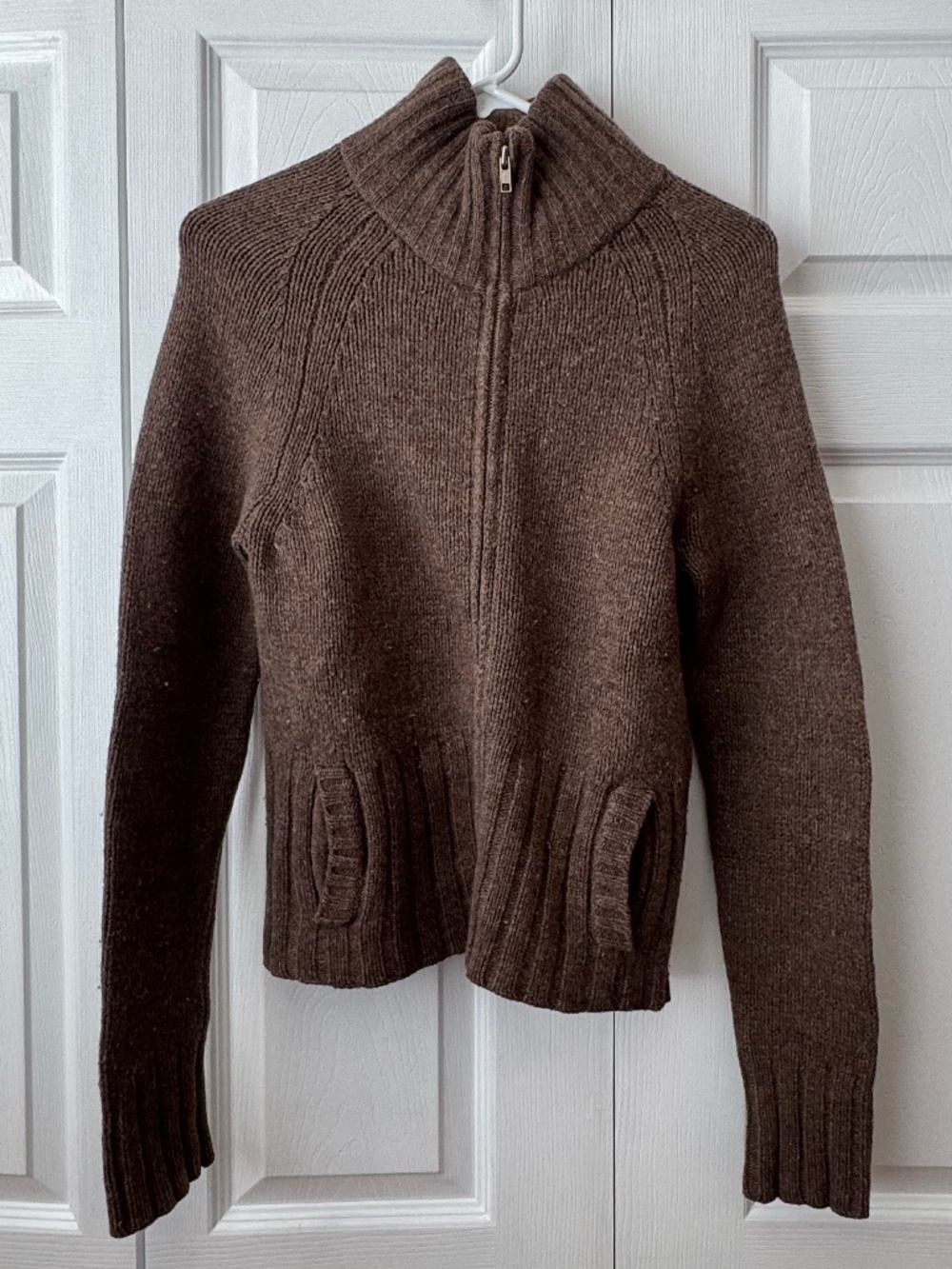 J.CREW Vintage 100% Lambswool Full Zip Cardigan Sweater Brown Medium